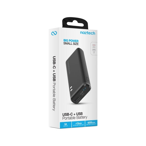 Naztech 4000mAh USB-C + USB Power Bank (Ultra-Compact Travel Charger)