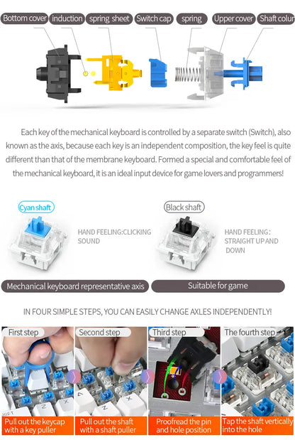 NNETM Caller Mechanical Keyboard - 104 Keys, Green Axis, Backlit, Wired USB, Black [Green Axis]-4